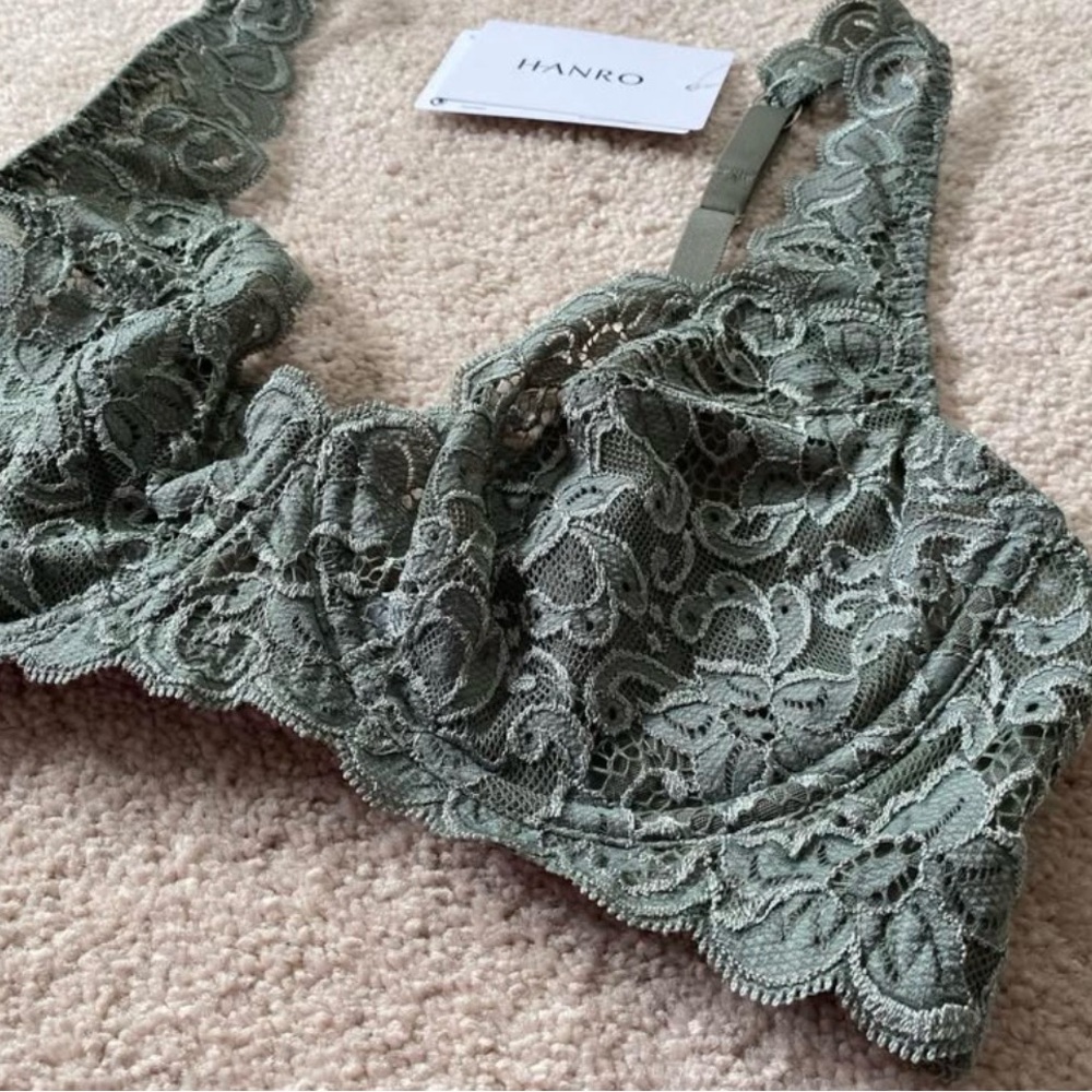 NWT HANRO Luxury Moments Lace Unlined Underwire Bra V-Neck Size 36C